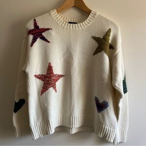 Rails Cream Crewneck Sweater with Multicolor Stars & Hearts